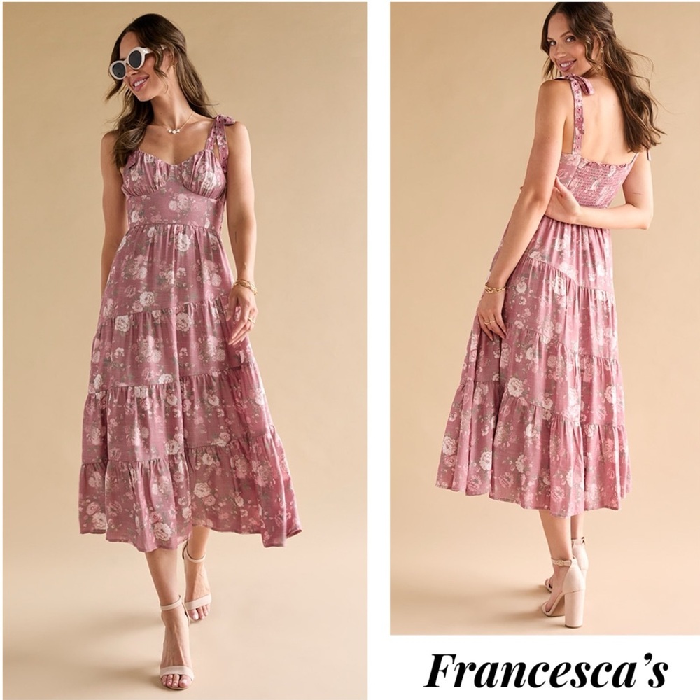 New Francesca’s Rosabella Mauve Floral Spring Summer Maxi Dress - Picture 2 of 6